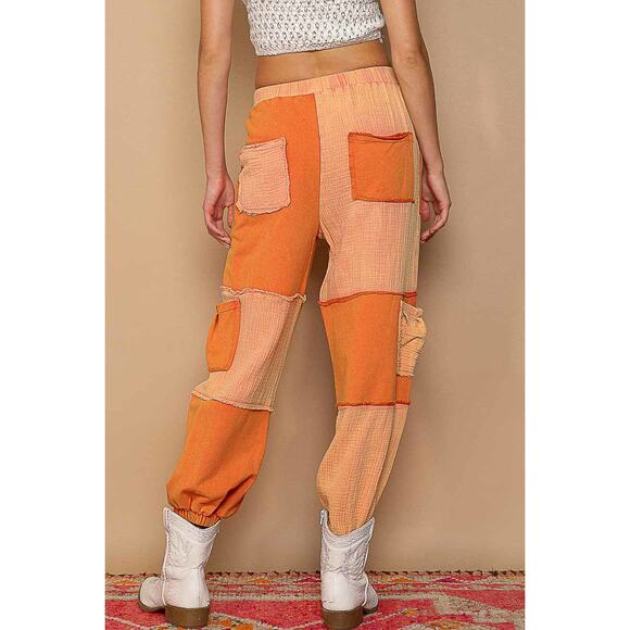 POL Adjustable Drawstring Cargo Pockets Contrast Ankle Jogger Pants | Chill Red - Picture 2 of 5